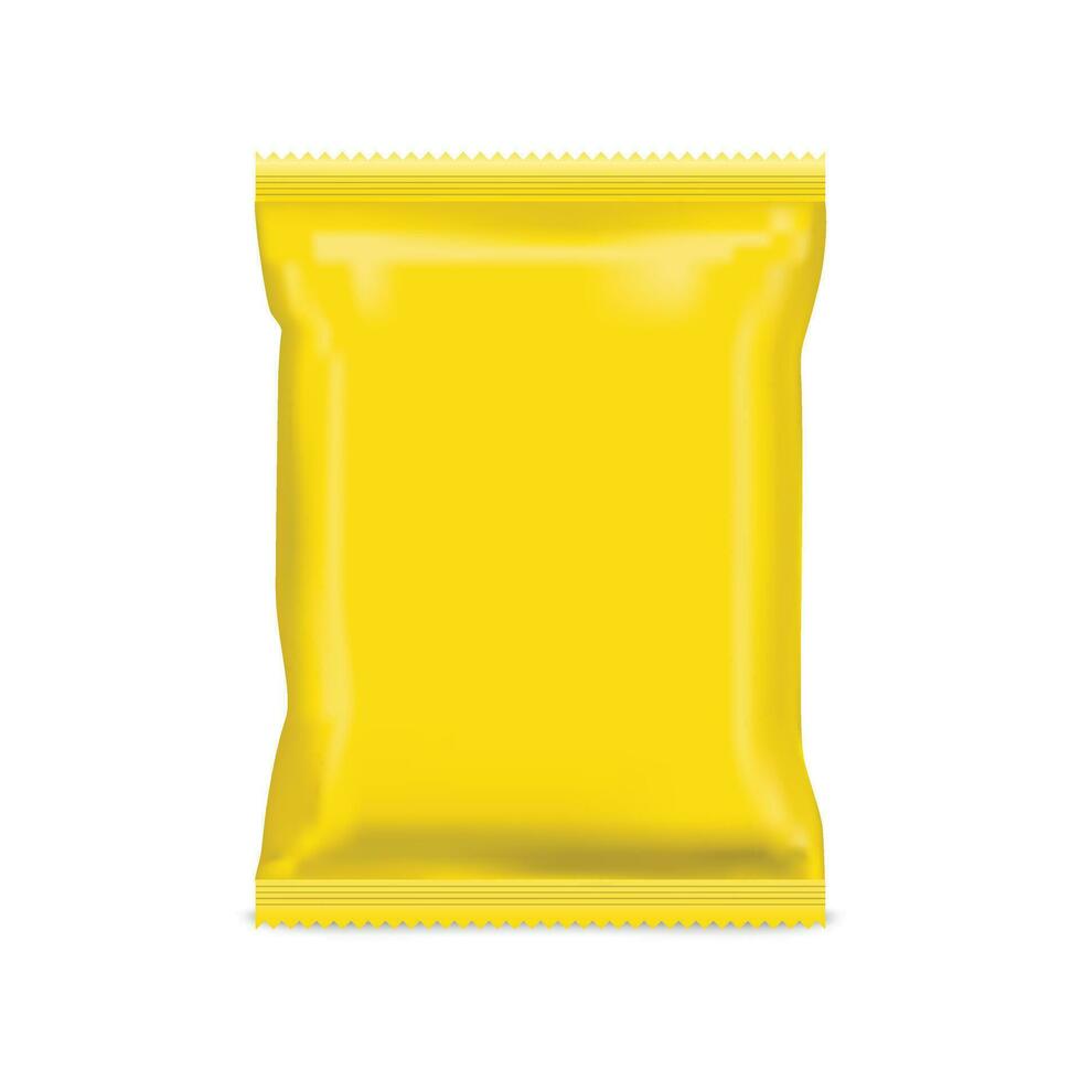 Realistic yellow snack plastic packaging isolated on white background. Vector illustration EPS 10.