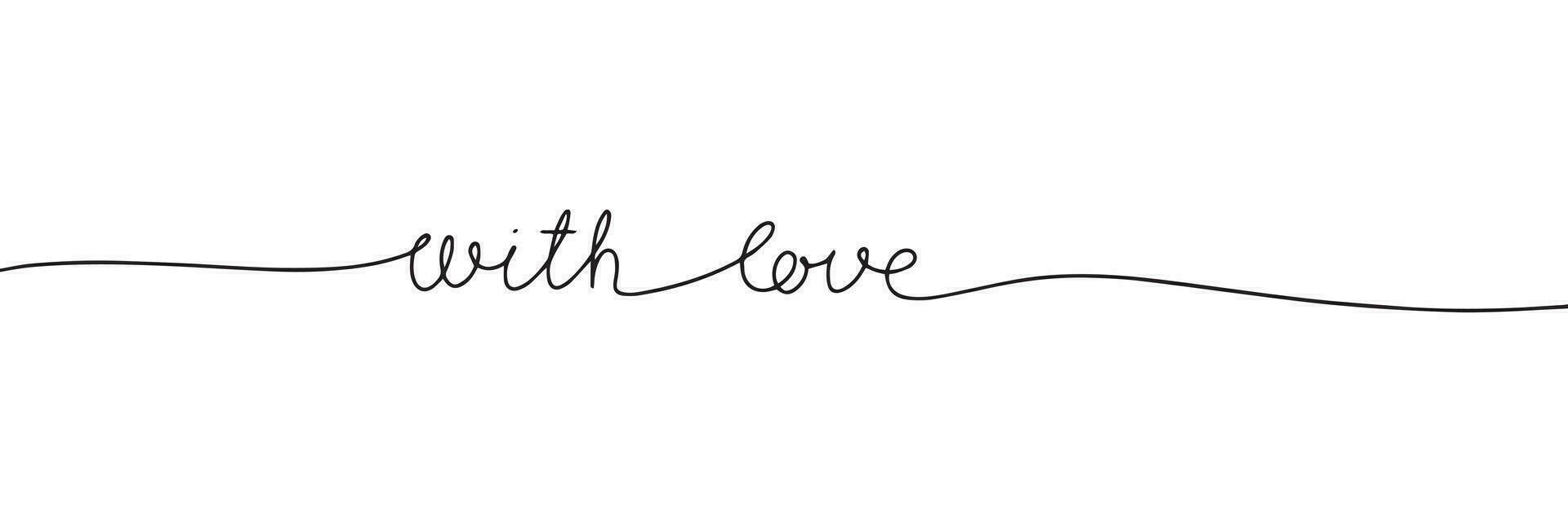 With love one line continuous text. Short phrase love banner concept. Hand drawn line art text banner for Valentine's Day. Vector illustration.