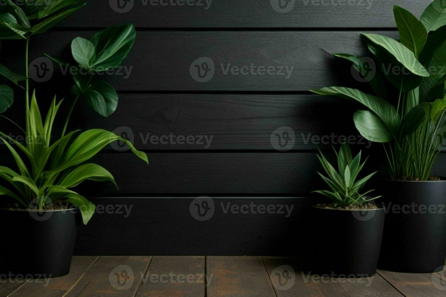 Wooden background with some plants natural scene. AI Generative Pro Photo