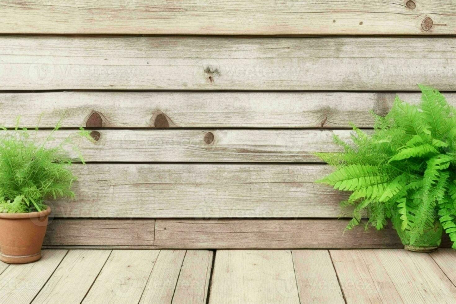 Wooden background with some plants natural scene. AI Generative Pro Photo
