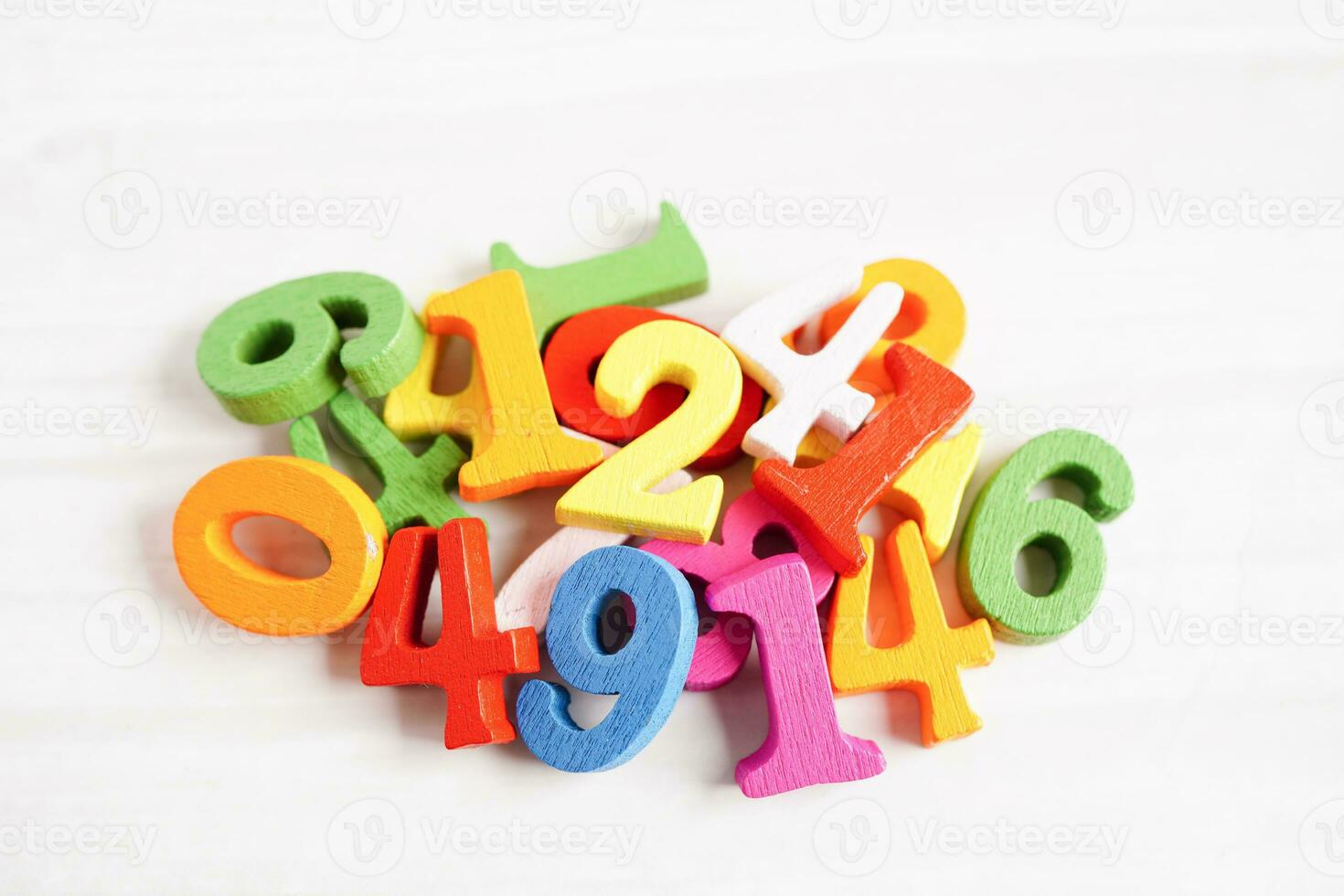 Number wood block cubes for learning Mathematic, education math concept. photo