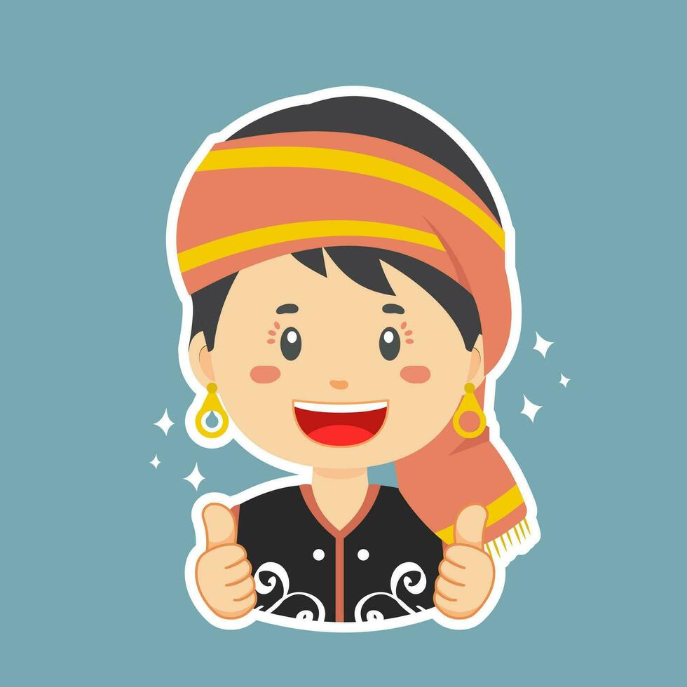 contento Oeste Kalimantan personaje pegatina vector