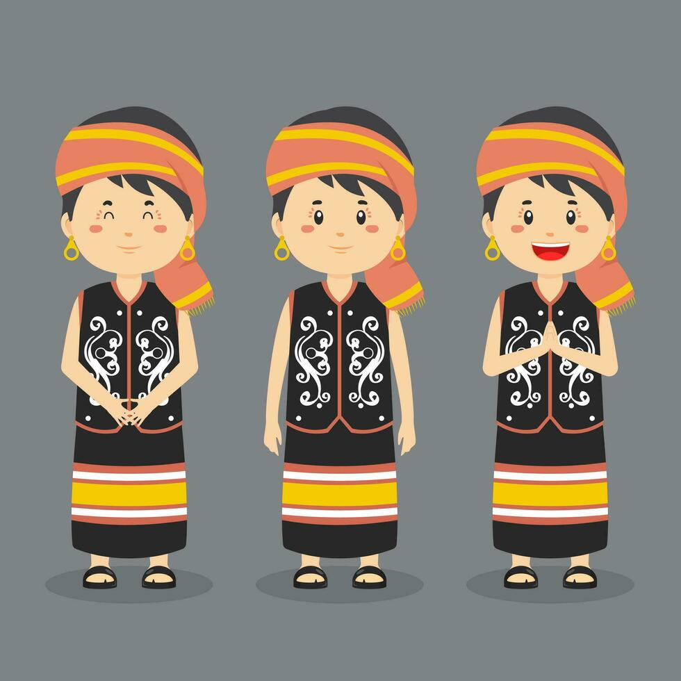 Oeste Kalimantan personaje con varios expresión vector