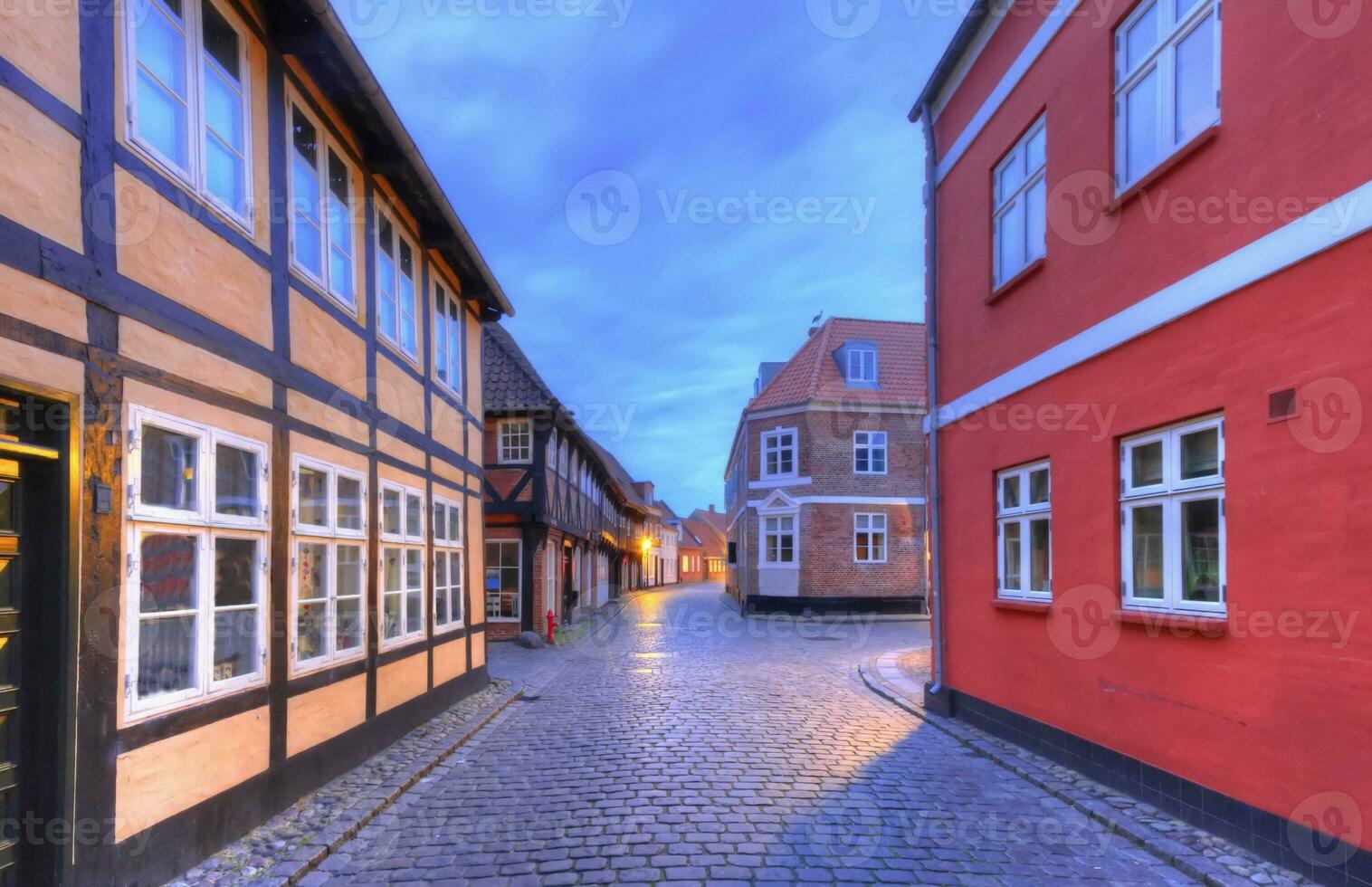 Street in medieval city of Ribe, Denmark - HDR photo