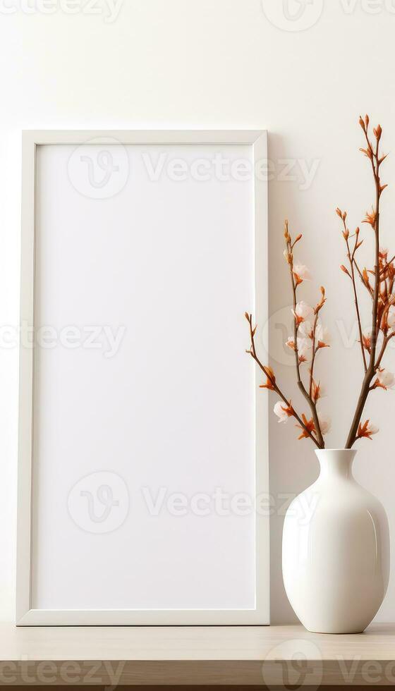 Blank Poster Frame and Empty Vase AI generated photo
