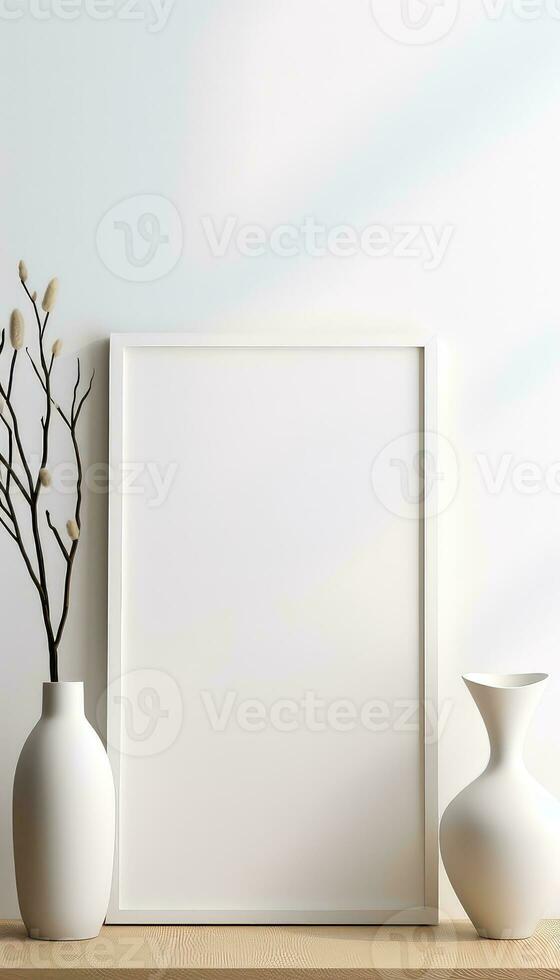 Blank Poster Frame and Empty Vase AI generated photo