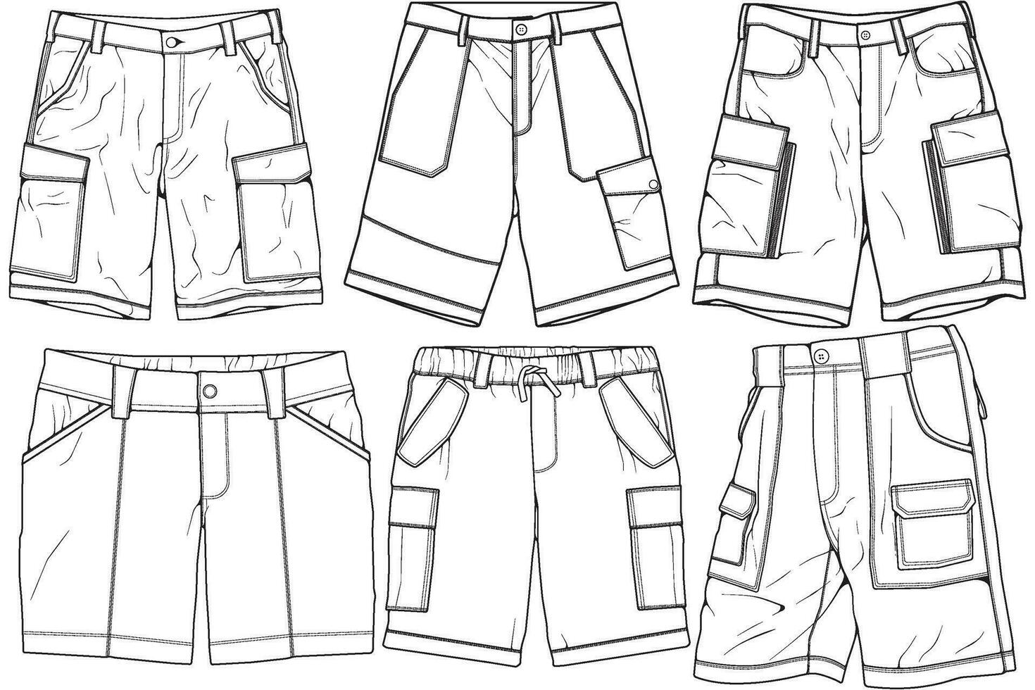 Modern Short pants outline drawing vector, Modern short pants in a sketch style, training template outline, vector Illustration.