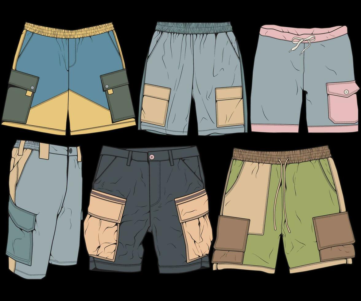 moderno corto pantalones colorante dibujo vector, moderno corto pantalones en un bosquejo estilo, formación modelo vector, vector ilustración.