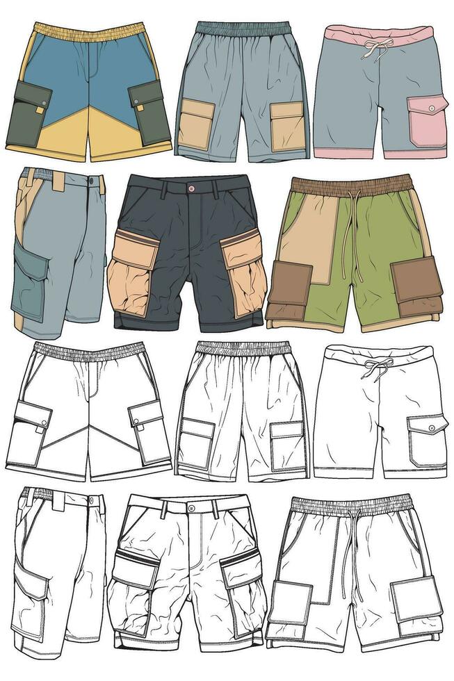 Modern Short pants coloring drawing vector, Modern short pants in a sketch style, training template vector, vector Illustration.