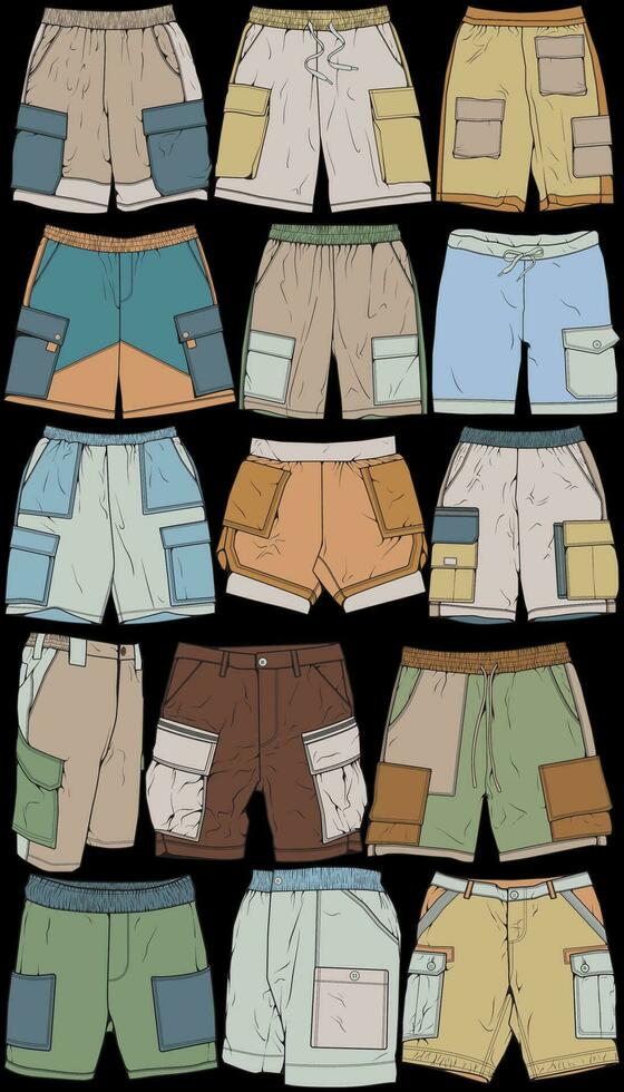 Modern Short pants coloring drawing vector, Modern short pants in a sketch style, training template vector, vector Illustration.