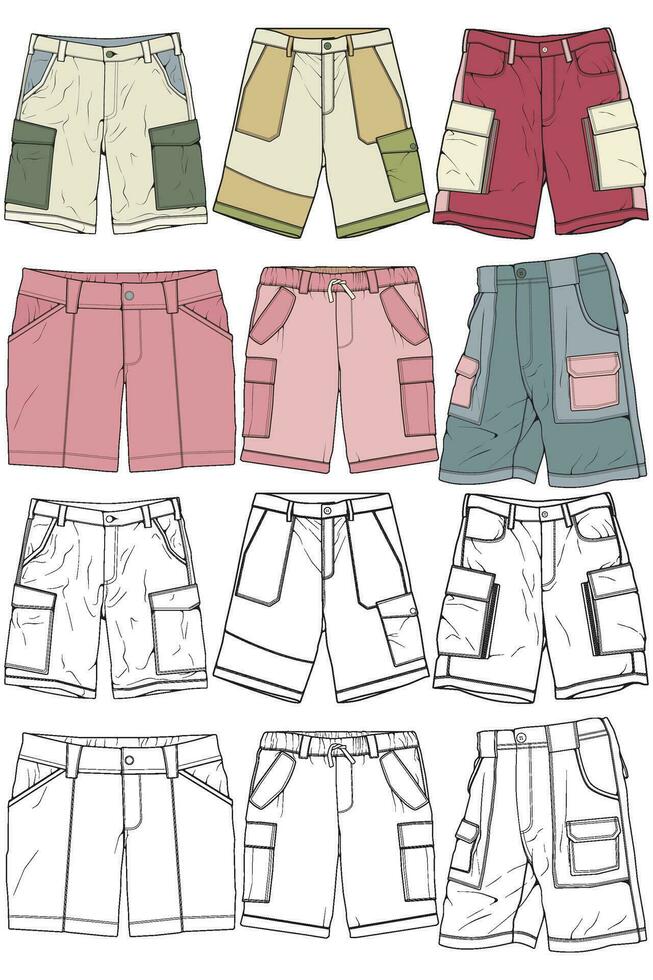Modern Short pants coloring drawing vector, Modern short pants in a sketch style, training template vector, vector Illustration.