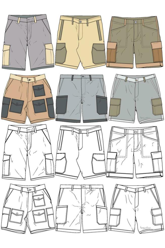 Modern Short pants coloring drawing vector, Modern short pants in a sketch style, training template vector, vector Illustration.
