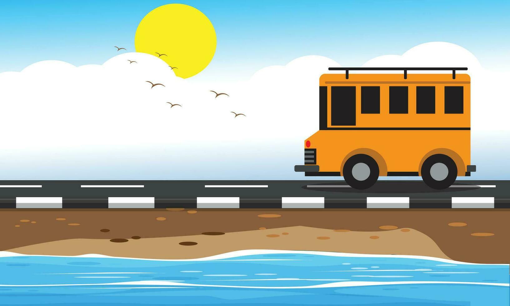 bus and beach, an illustration transportation vector