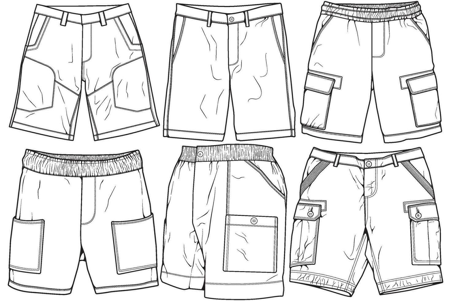 moderno corto pantalones contorno dibujo vector, moderno corto pantalones en un bosquejo estilo, formación modelo describir, vector ilustración.