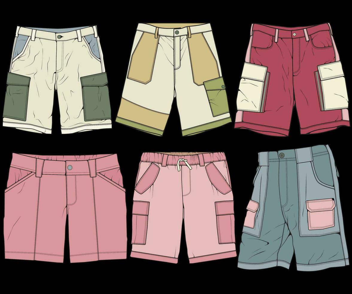 moderno corto pantalones colorante dibujo vector, moderno corto pantalones en un bosquejo estilo, formación modelo vector, vector ilustración.
