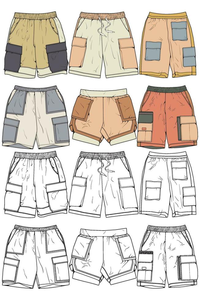 Modern Short pants coloring drawing vector, Modern short pants in a sketch style, training template vector, vector Illustration.