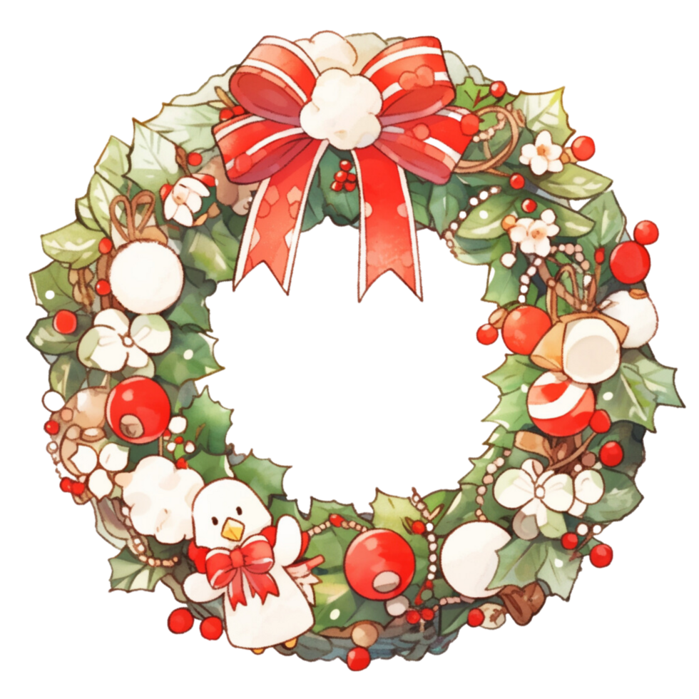 AI Generated Christmas Wreath from holly decorated with bells and baubles and a Christmas Star. png