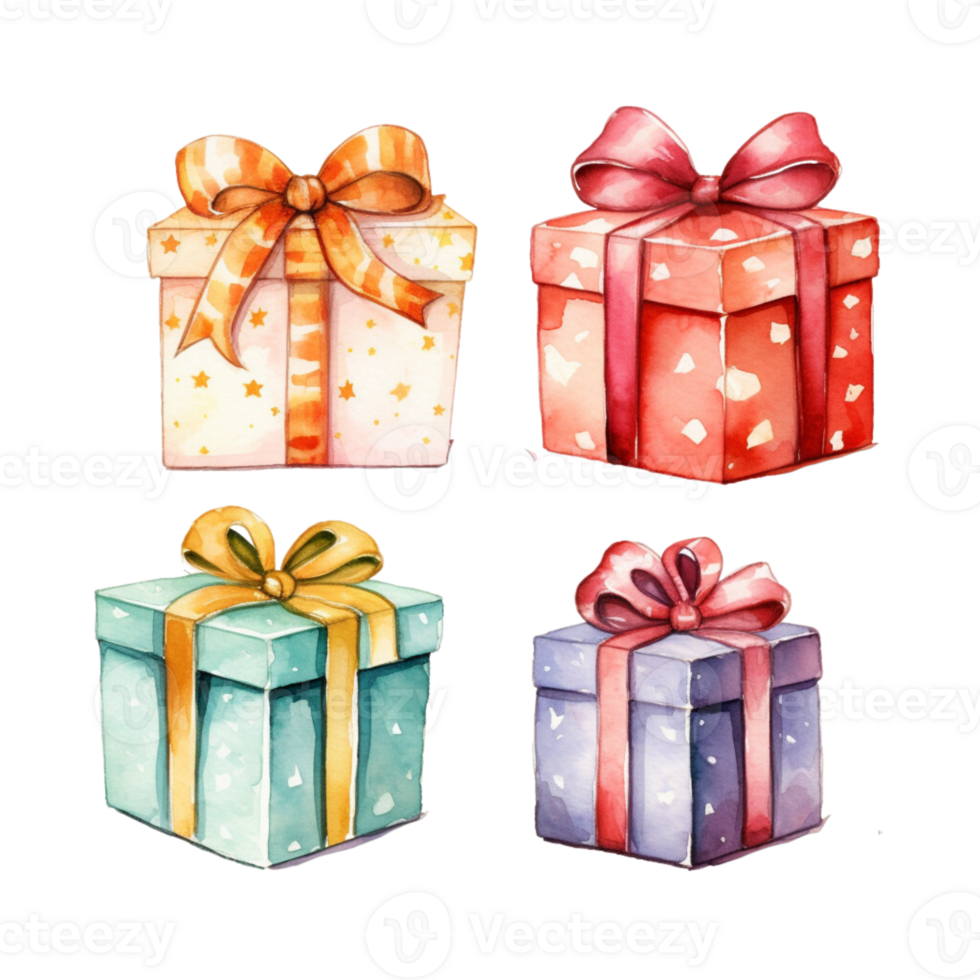 AI Generated Watercolor picture of gift boxes for Christmas and New Year festivals. png