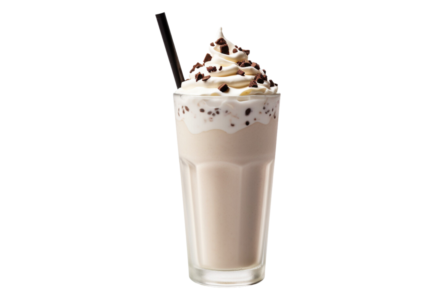 AI Generated milkshake drink topped with whipped cream and syrup on a transparent background. png