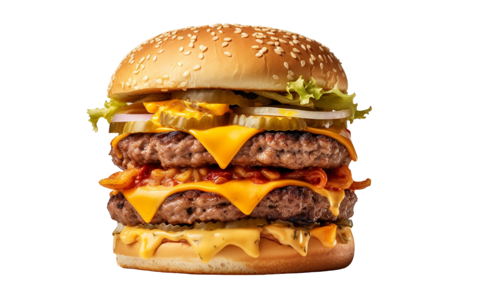 ai generiert schnell Essen doppelt Cheeseburger mit Gemüse png