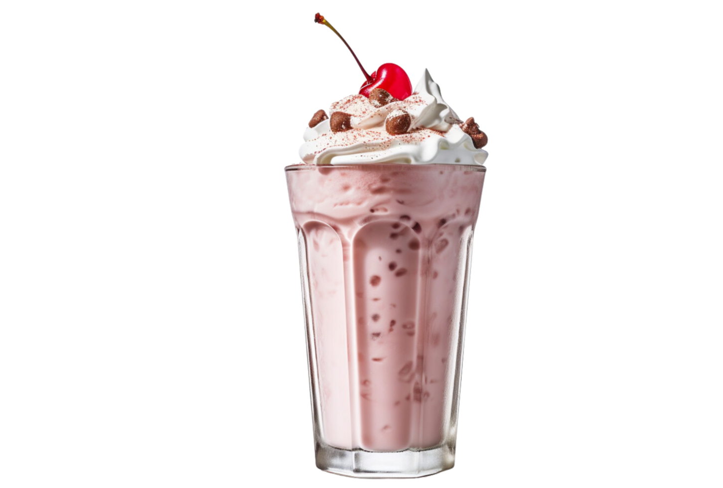 AI Generated milkshake drink topped with whipped cream and syrup on a transparent background. png