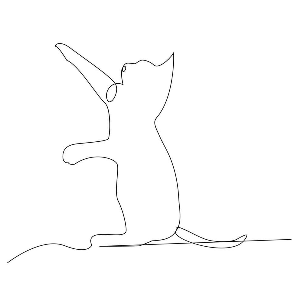 Continuous one line cat  outline vector art hand drawing