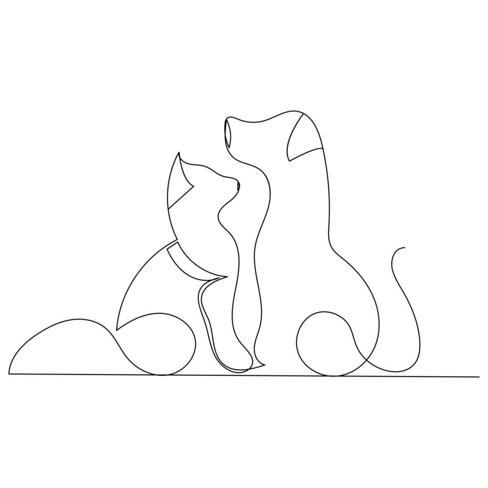 Continuous one line cat  outline vector art hand drawing