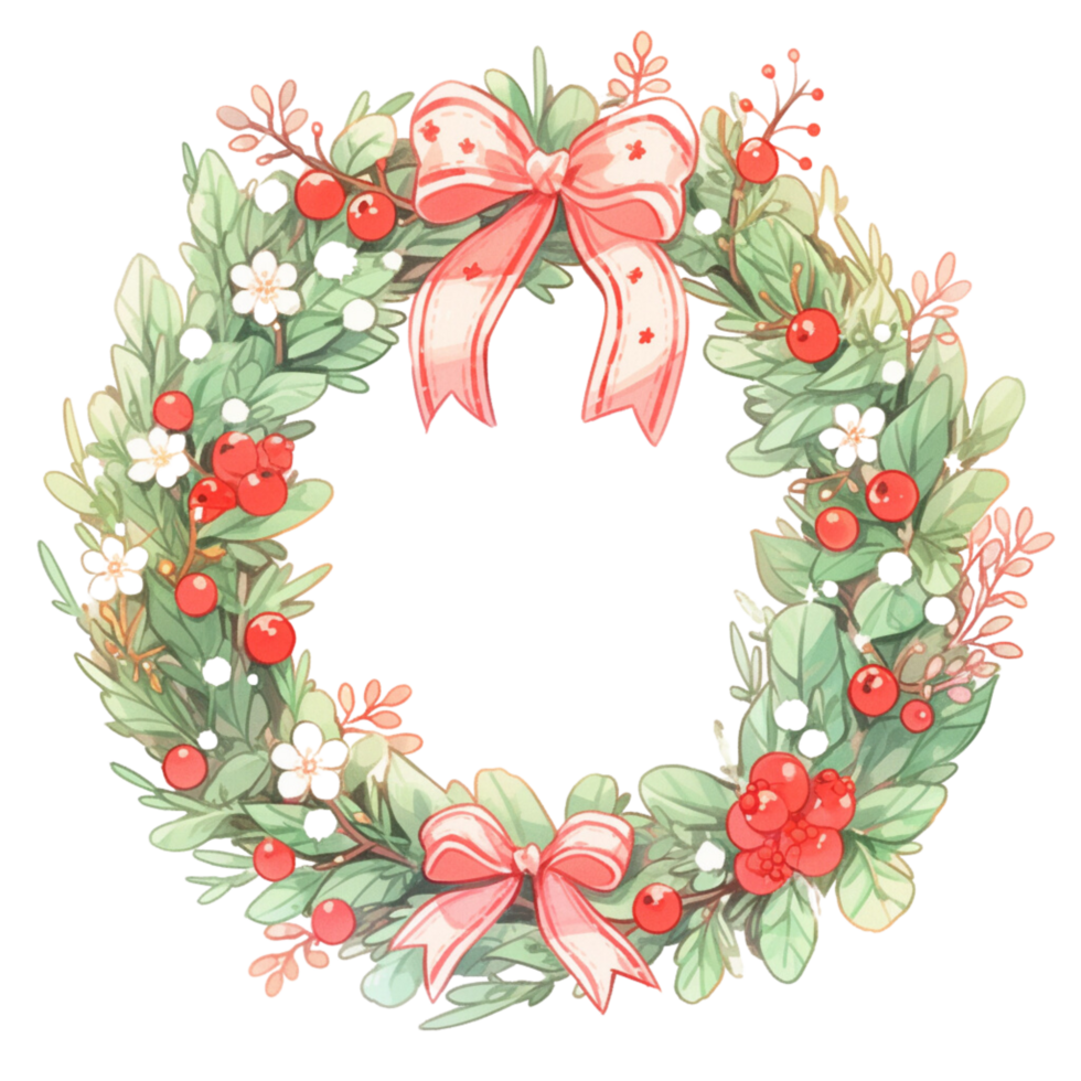 AI Generated Christmas Wreath from holly decorated with bells and baubles and a Christmas Star. png