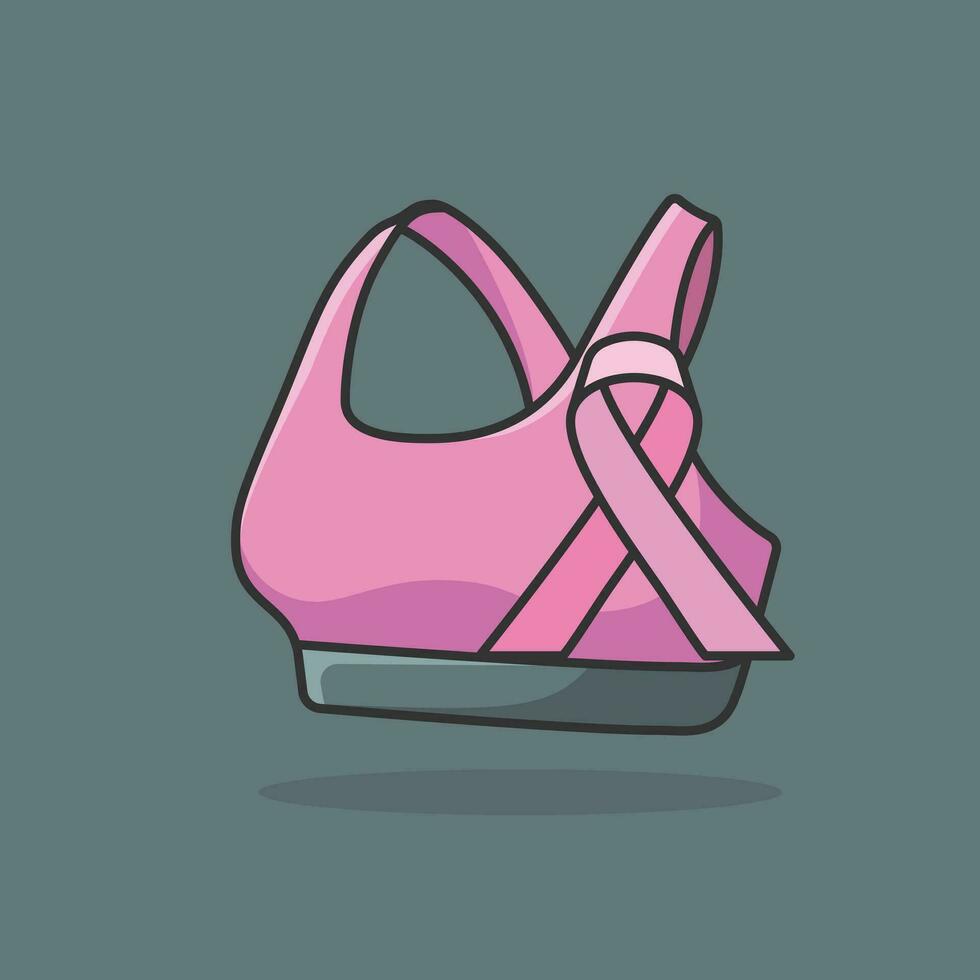 Pink Ribbon Breast Cancer Awareness Month of October Vector Design. Sports Bra with Pink Ribbon illustration.