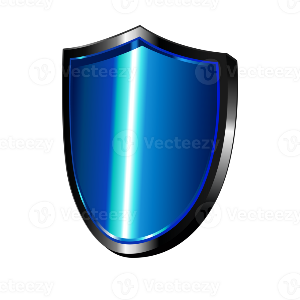 3d blue metal protective shield icon png