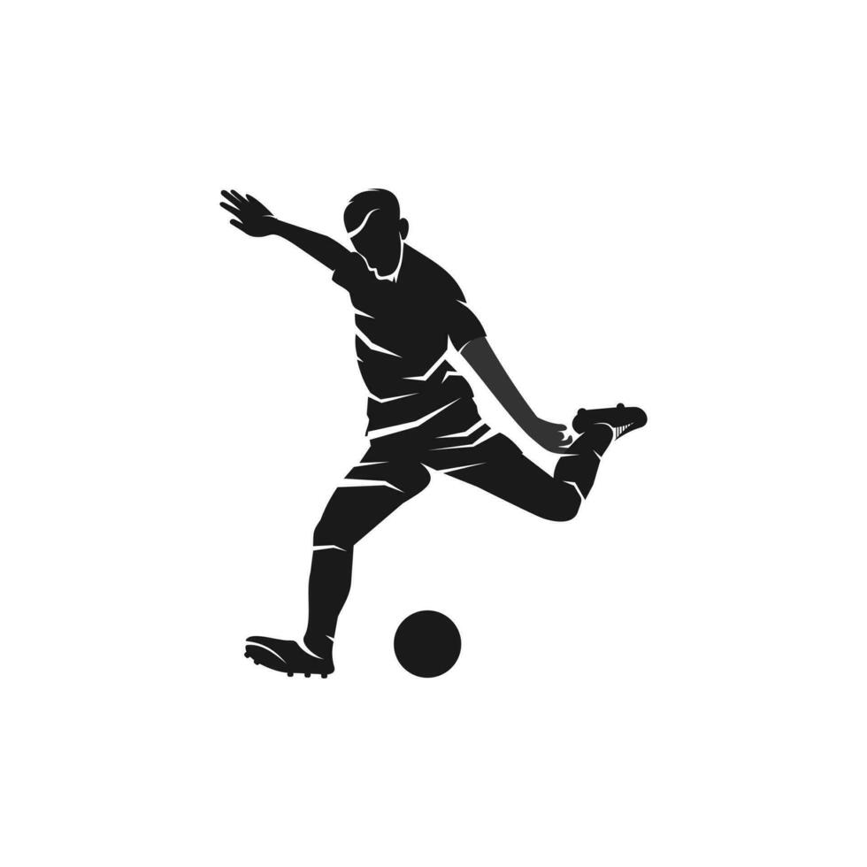 silueta de un futbolista golpeando en un pelota. adecuado para tu diseño necesidad, logo, ilustración, animación, etc. vector