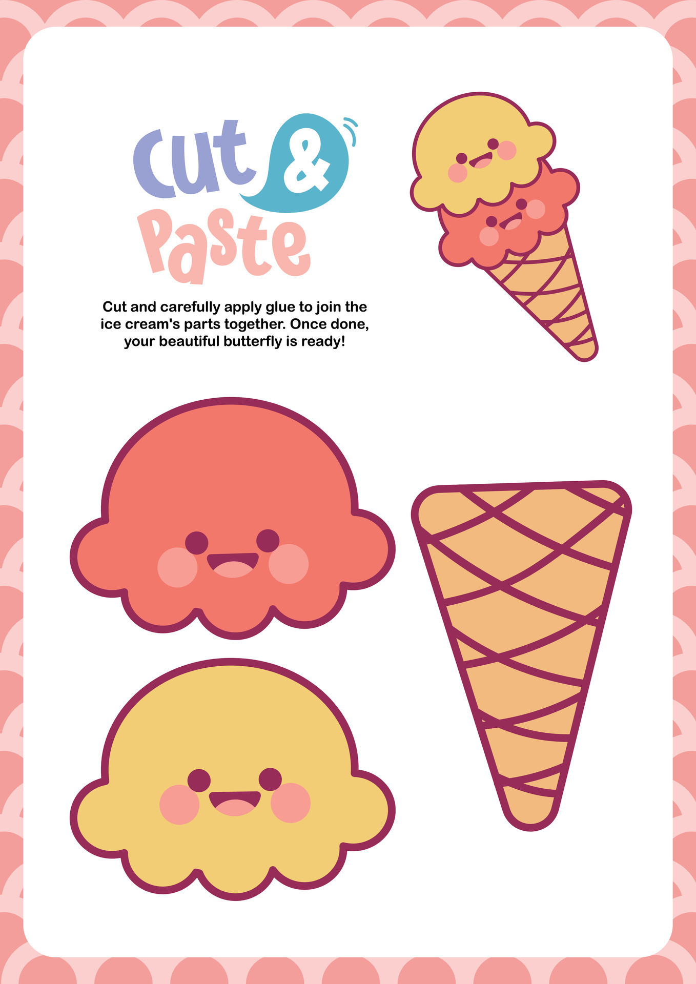 flat design vector cute colorful cut paste glue game printable