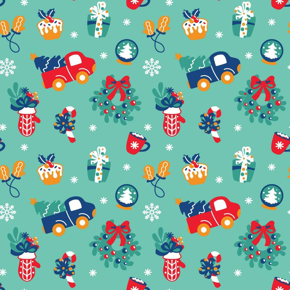 Christmas tradition attributions, seamless pattern. Vector. vector