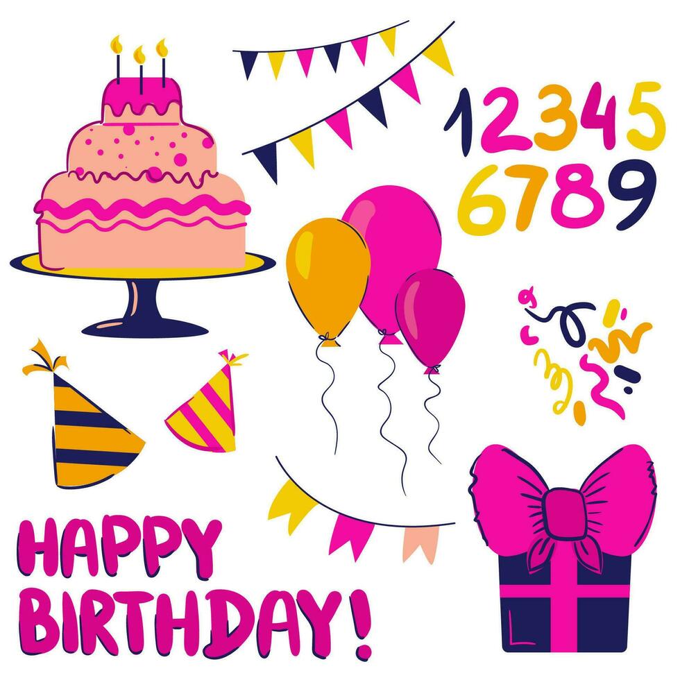 Set of vector birthday party elements