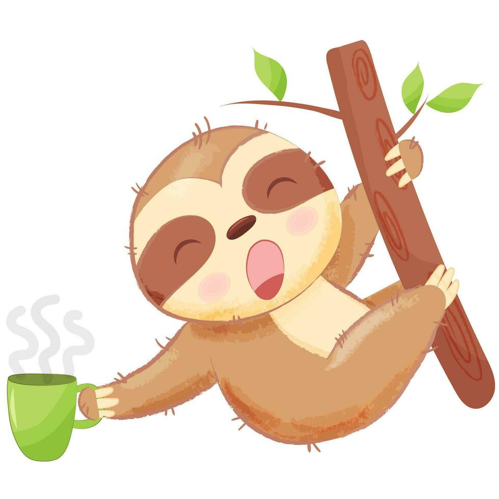 linda perezoso dormido con café taza dibujos animados vector icono ilustración. animal bebida icono concepto aislado prima vector. dibujos animados estilo