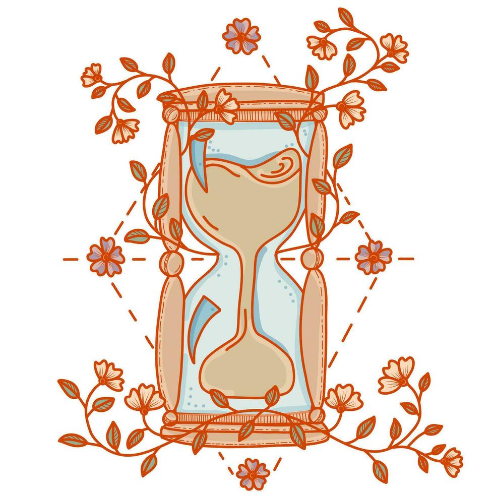 reloj de arena con floral marco. vector ilustración en garabatear estilo.