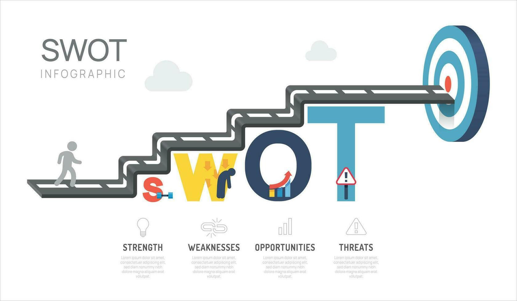 Swot analysis Infographic template diagram. chart and icons with 4 steps Vector illustration.