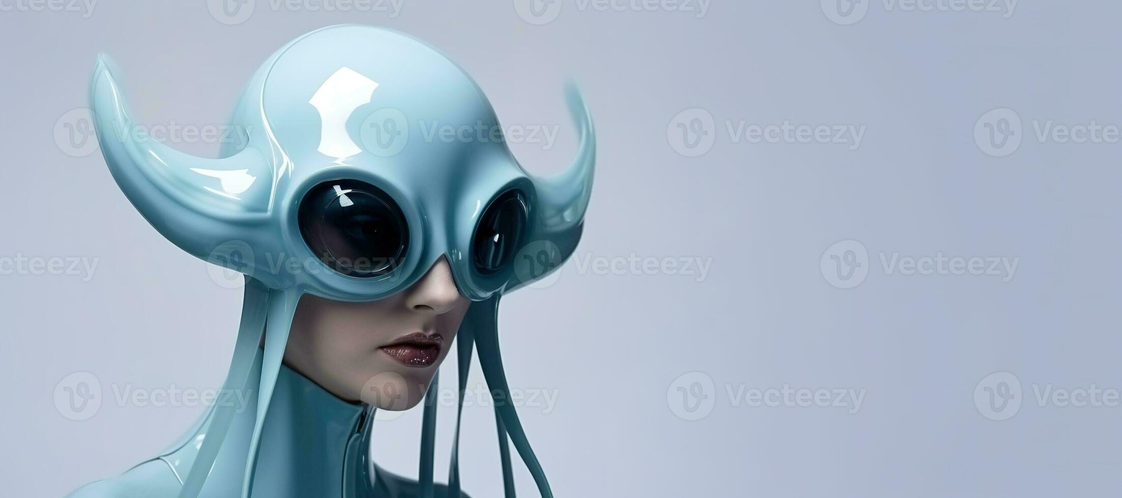 generativo ai, mujer en el plastico azul pulpo me gusta mascarilla, alto tecnología futurismo, minimalista belleza foto