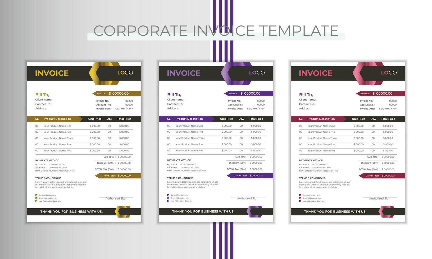 Attractive invoice design template for your professional business vector