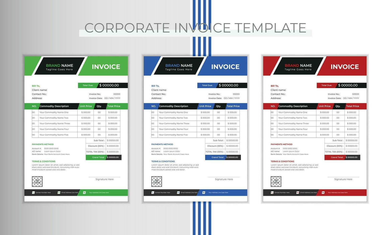 Corporate invoice design template in vector