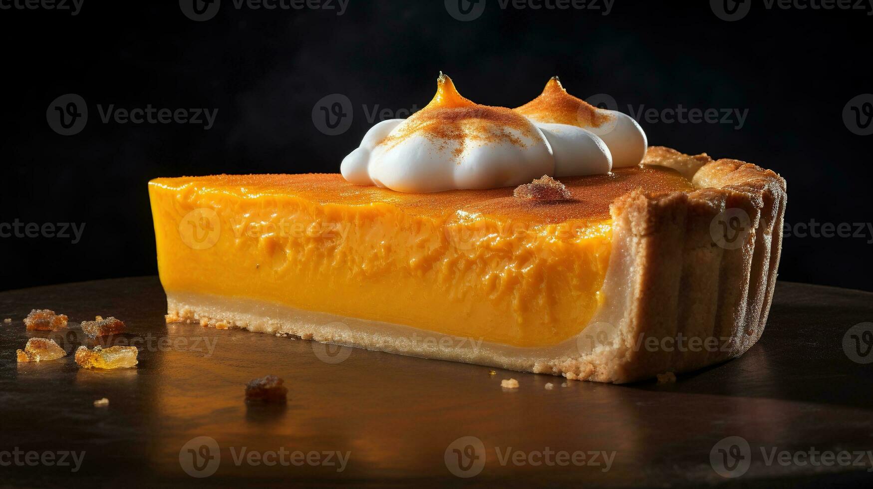 Generative AI, Homemade american traditional pumpkin pie slice with whipped cream photo