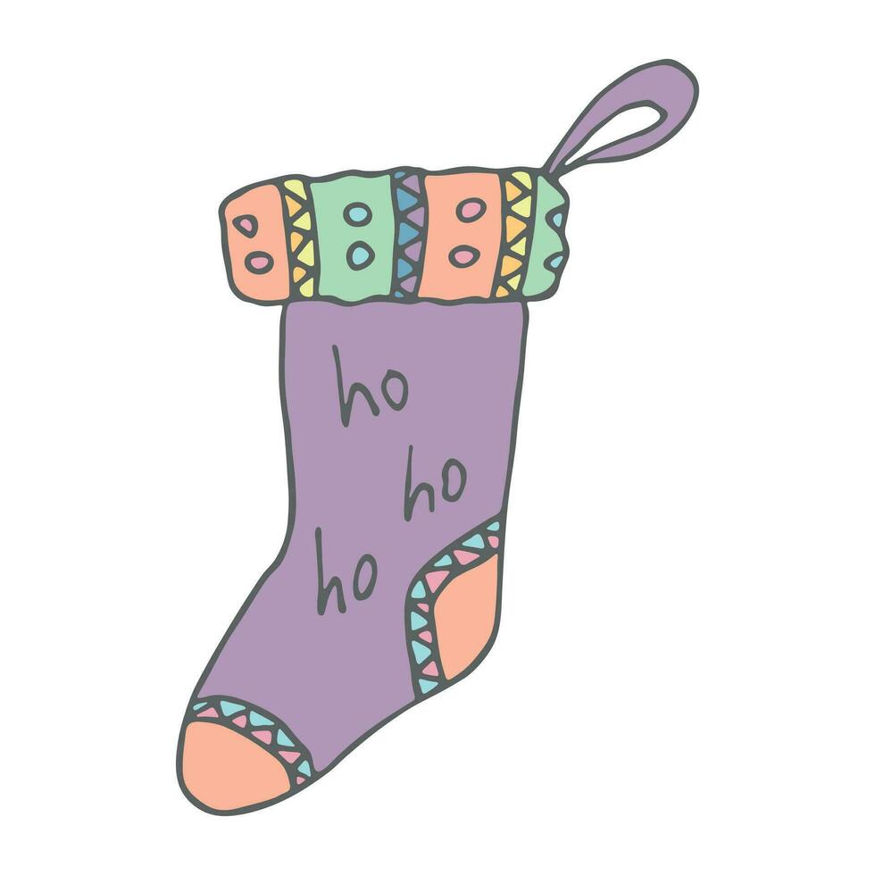 Hand drawn sock for Christmas gifts. Hanging sock doodle. Winter single design element vector