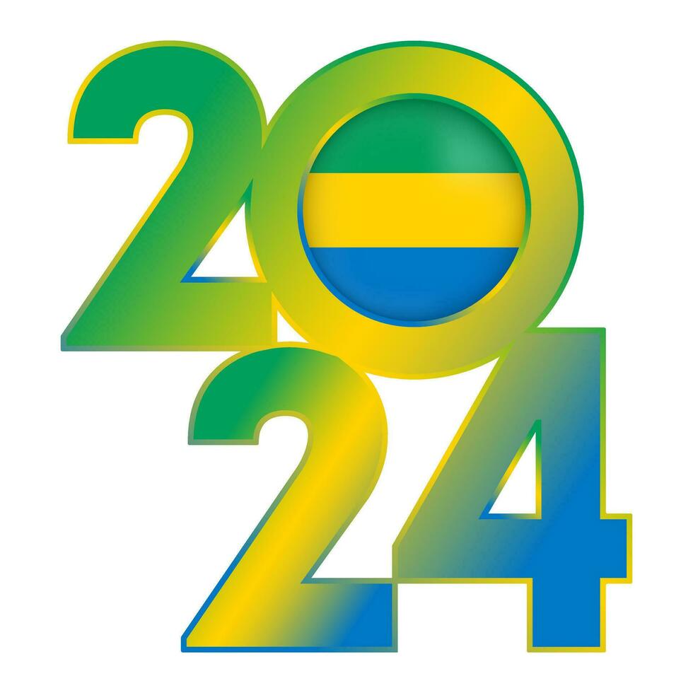 Happy New Year 2024 banner with Gabon flag inside. Vector illustration.