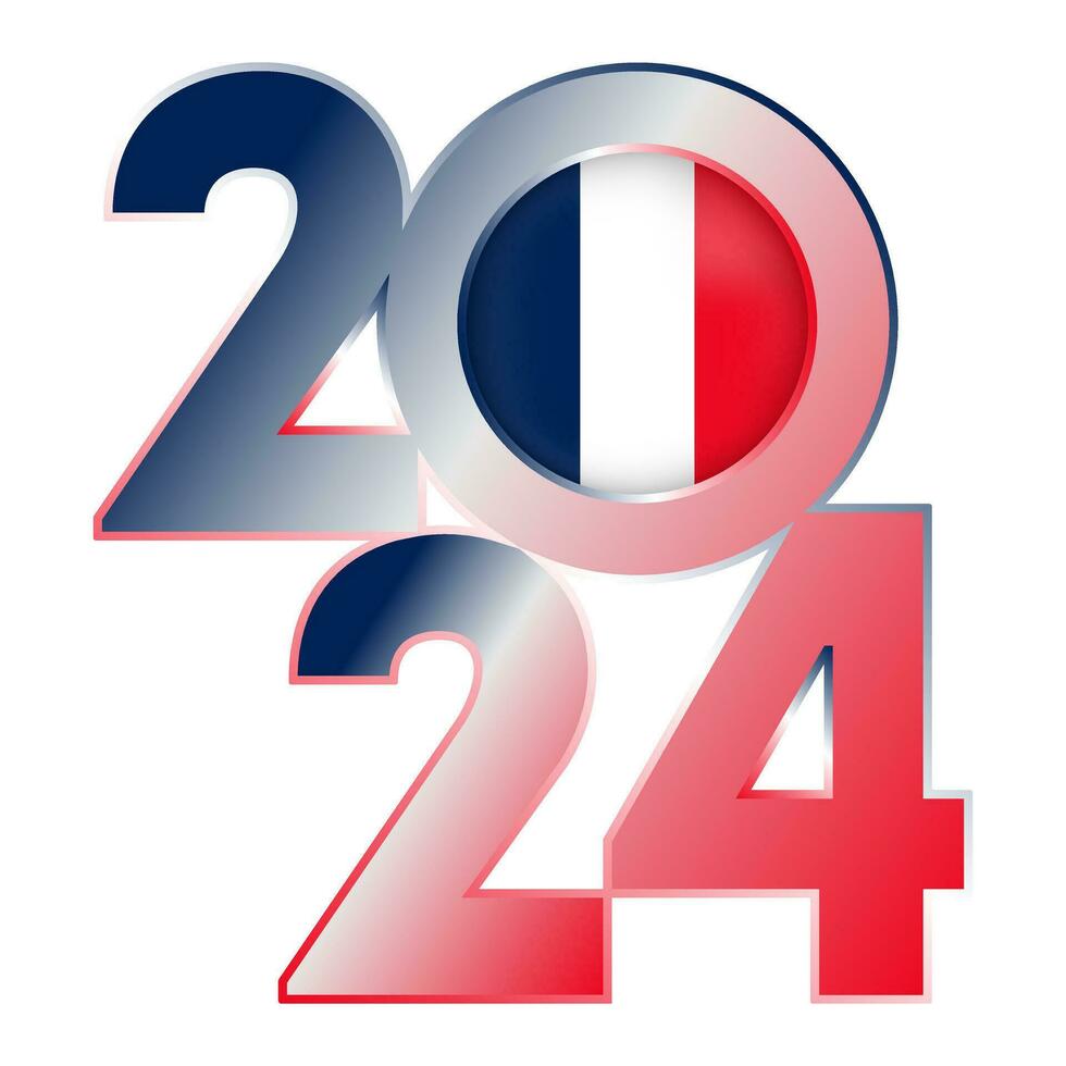 Happy New Year 2024 banner with France flag inside. Vector illustration.