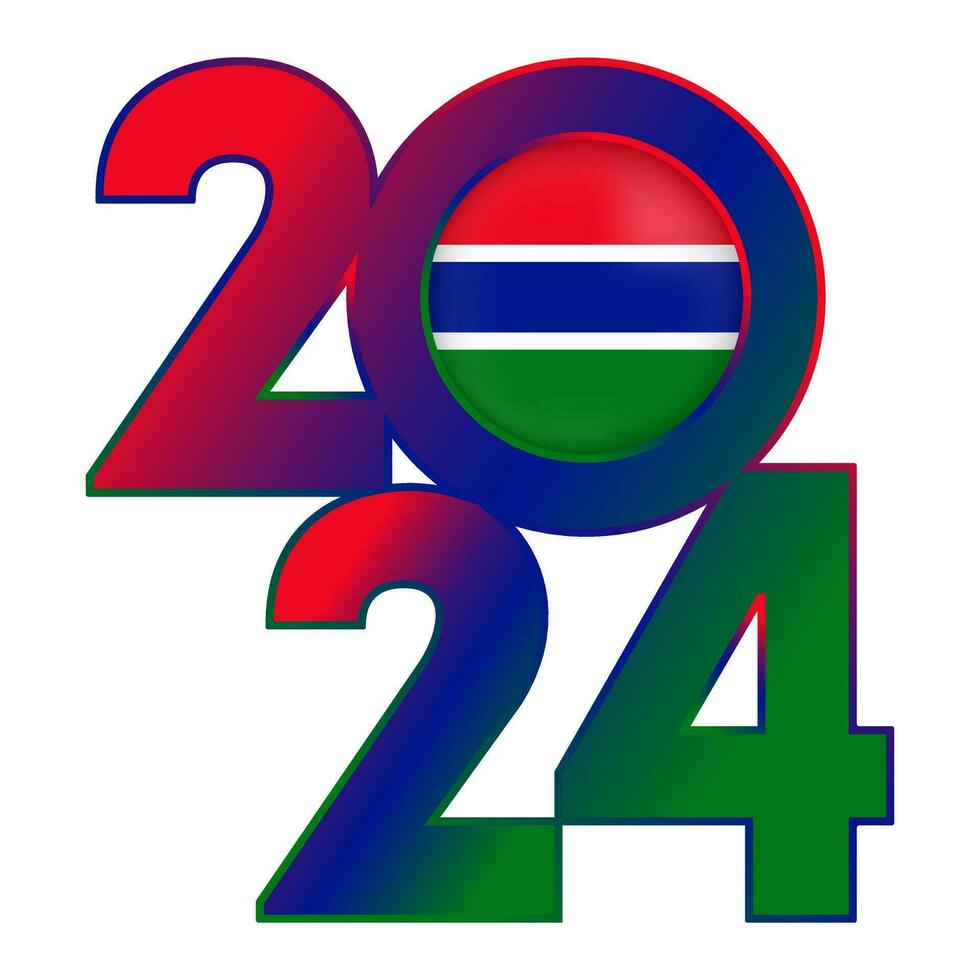 Happy New Year 2024 banner with Gambia flag inside. Vector illustration.