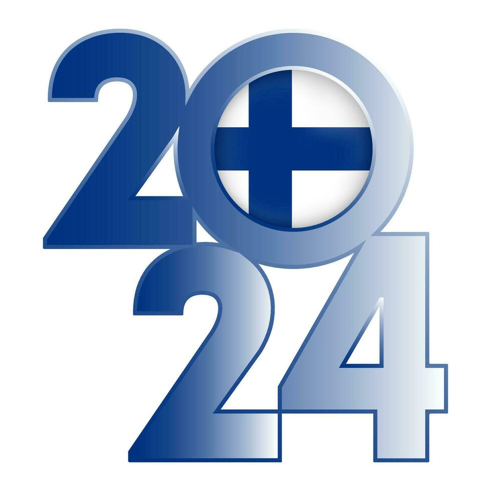 Happy New Year 2024 banner with Finland flag inside. Vector illustration.