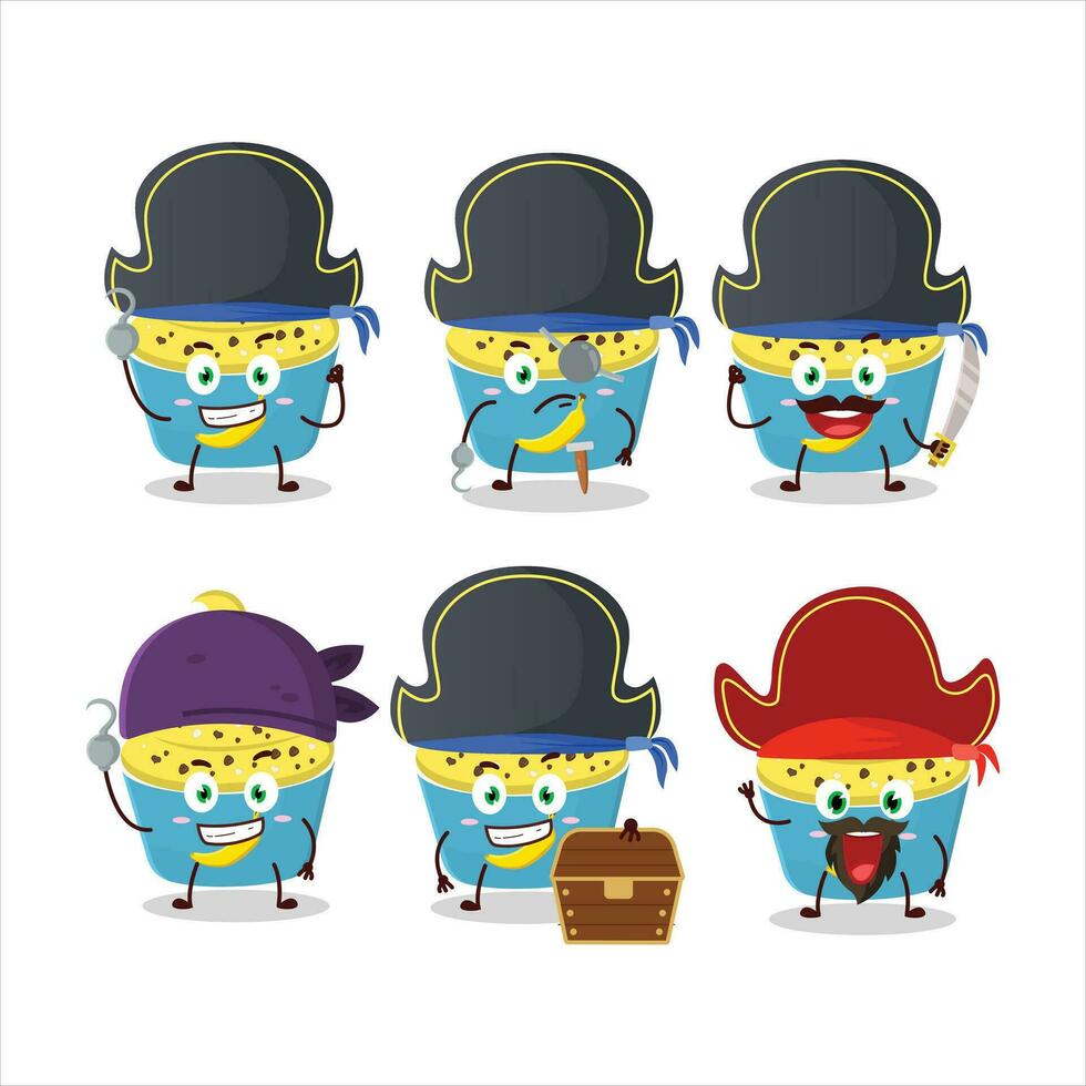 Cartoon character of ice cream banana cup with various pirates emoticons vector