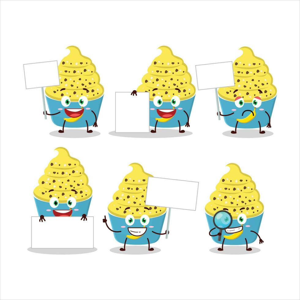 Ice cream banana cup cartoon character bring information board vector