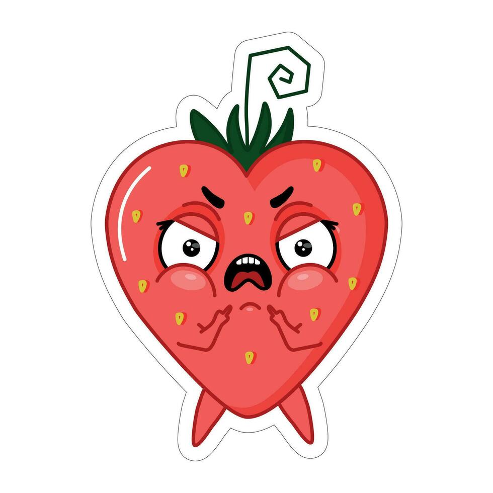 emoji very angry red strawberry shows indecent gesture vector