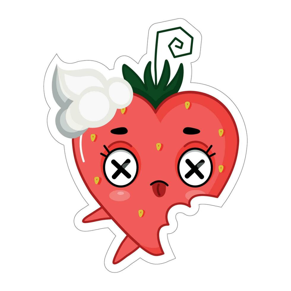the emoji red strawberry with whipped cream died vector